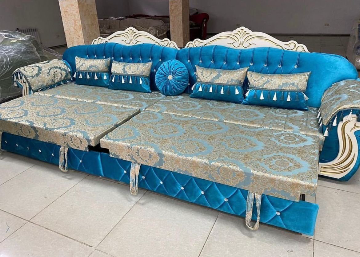 Диван OTAU-MEBEL Авангард, 400х70 см, обивка велюр, синий купить,NaN