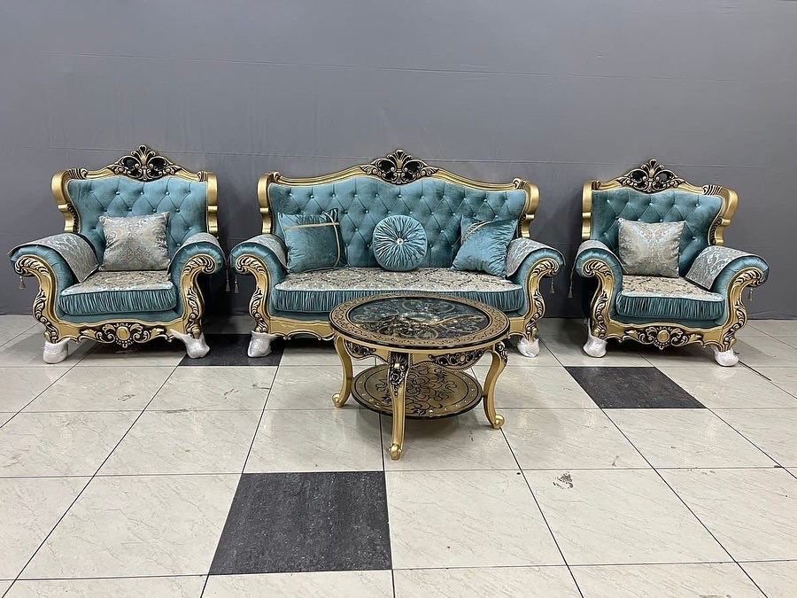 Elegant FARAON диван прямой (2 кресла, диван прямой) обивка ткань, золотой, голубой