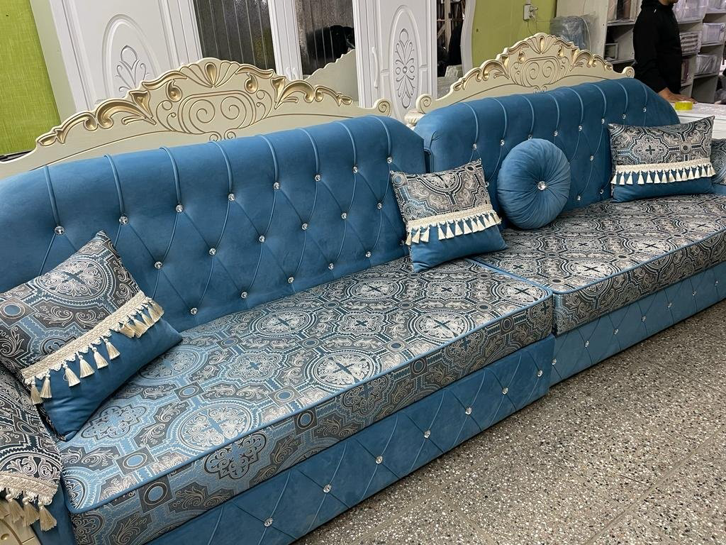Диван прямой Barakat 2567765, 400х120 см, обивка велюр, синий купить,NaN