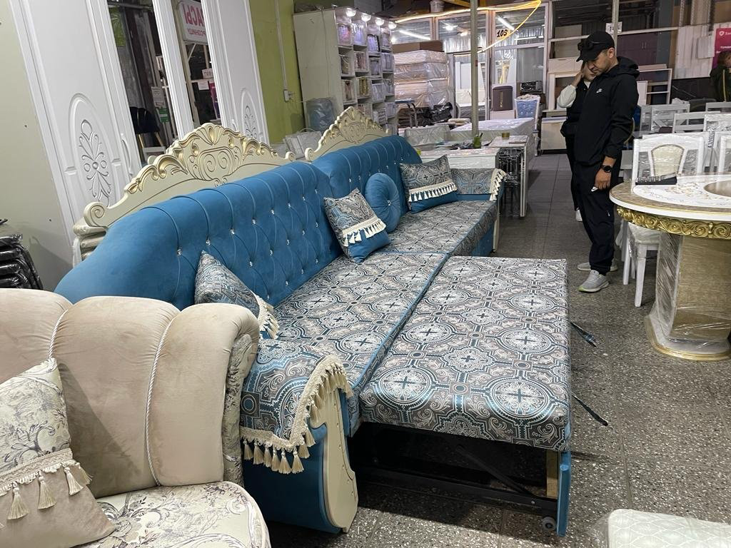 Диван прямой Barakat 2567765, 400х120 см, обивка велюр, синий купить,NaN