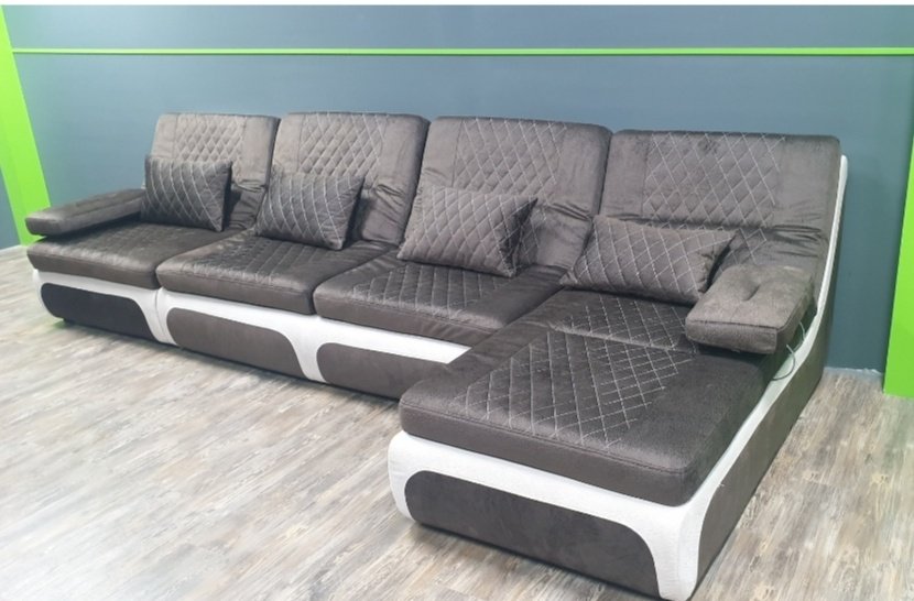 Диван угловой EuroStyle 872631, 370х180 см, обивка комбинированная, коричневый купить,NaN