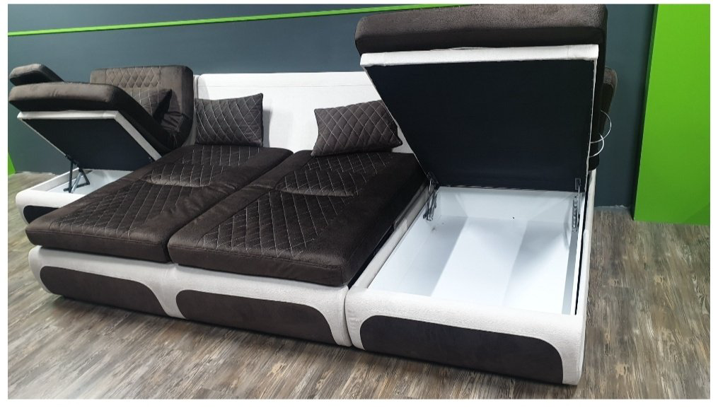 Диван угловой EuroStyle 872631, 370х180 см, обивка комбинированная, коричневый купить,NaN