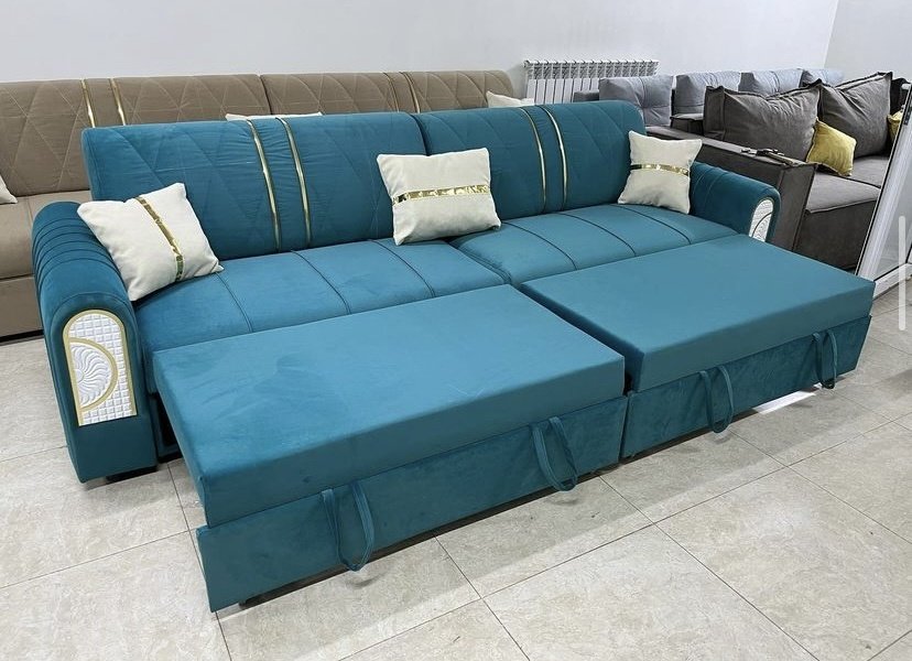 Диван Rio, 370х90 см, обивка велюр, синий - ForteMarket Диван Rio, 370х90 см, обивка велюр, синий купить,0