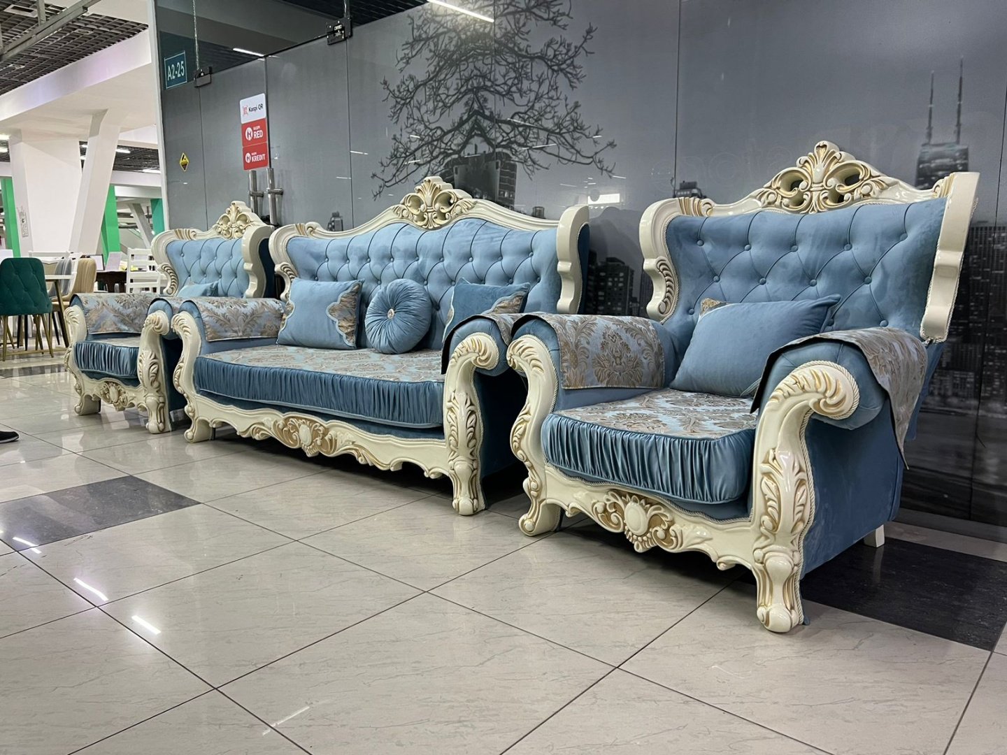 Elegant FARAON диван прямой (2 кресла, диван прямой) обивка ткань, голубой