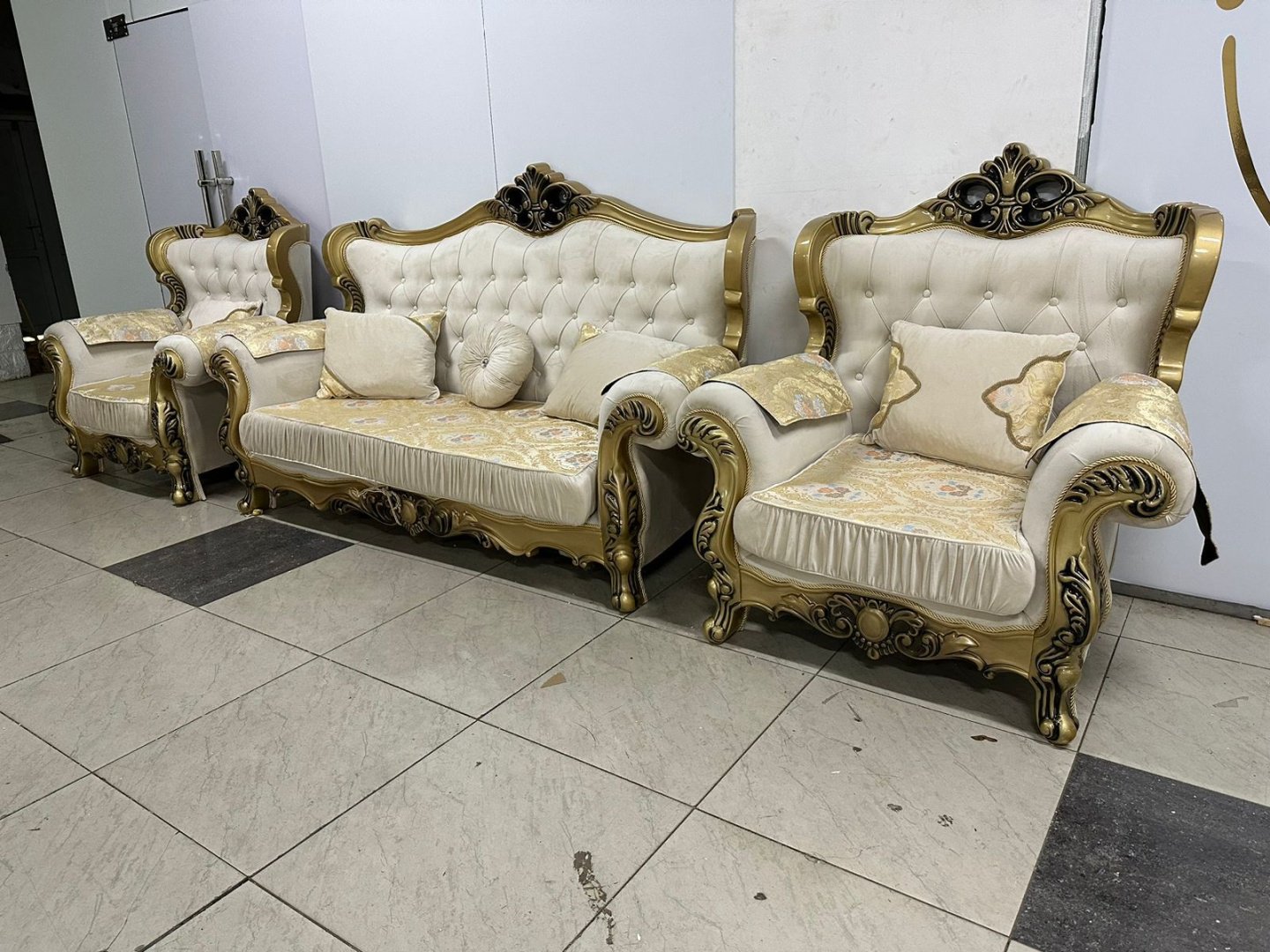 Elegant FARAON диван прямой (2 кресла, диван прямой) обивка ткань, золотой, бежевый