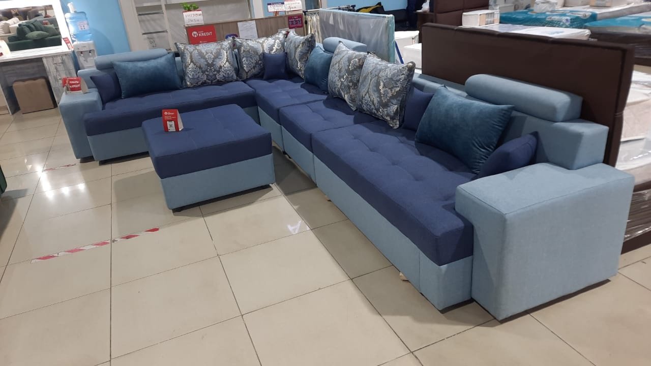 Диван угловой COZY HOME Аспан, 440х274 см, обивка велюр, синий