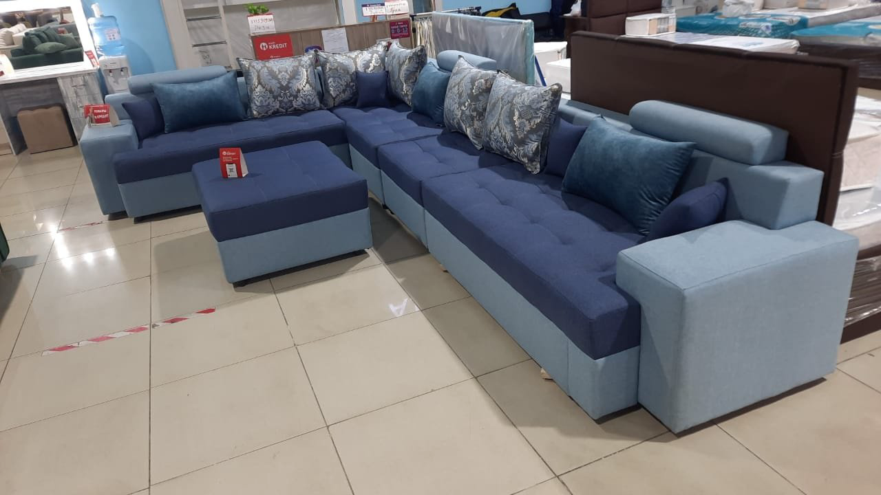 Диван угловой COZY HOME Аспан, 440х274 см, обивка велюр, синий купить,NaN