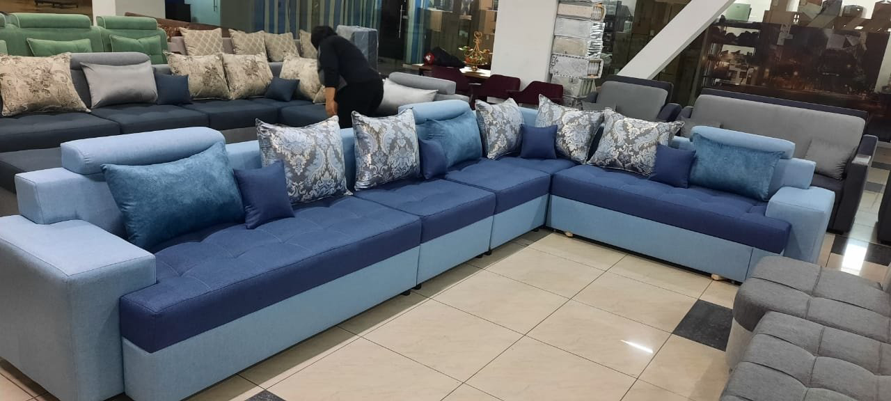 Диван угловой COZY HOME Аспан, 440х274 см, обивка велюр, синий купить,NaN