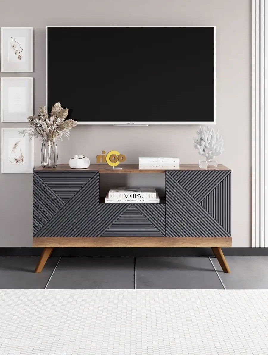 ТВ-тумба напольная Ricoo, 114x60x35 см, серый, коричневый