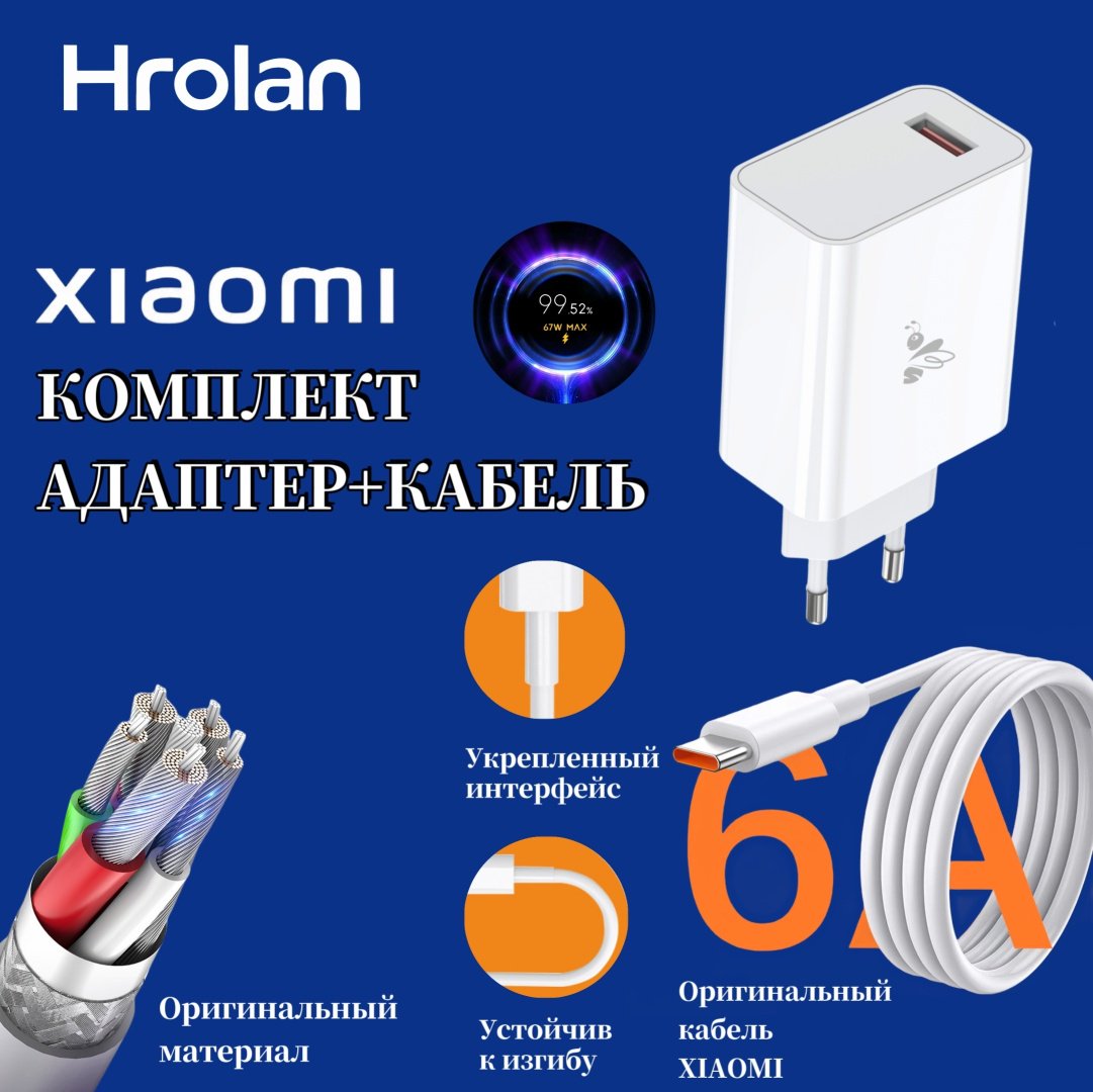 Зарядное устройство Hrolan A06 67W USB Type-C белый купить,8000