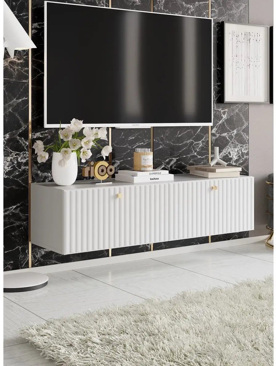 ТВ-тумба навесная Ricoo 619192, 114x30x36 см, белый, коричневый - ForteMarket ТВ-тумба навесная Ricoo 619192, 114x30x36 см, белый, коричневый купить,0
