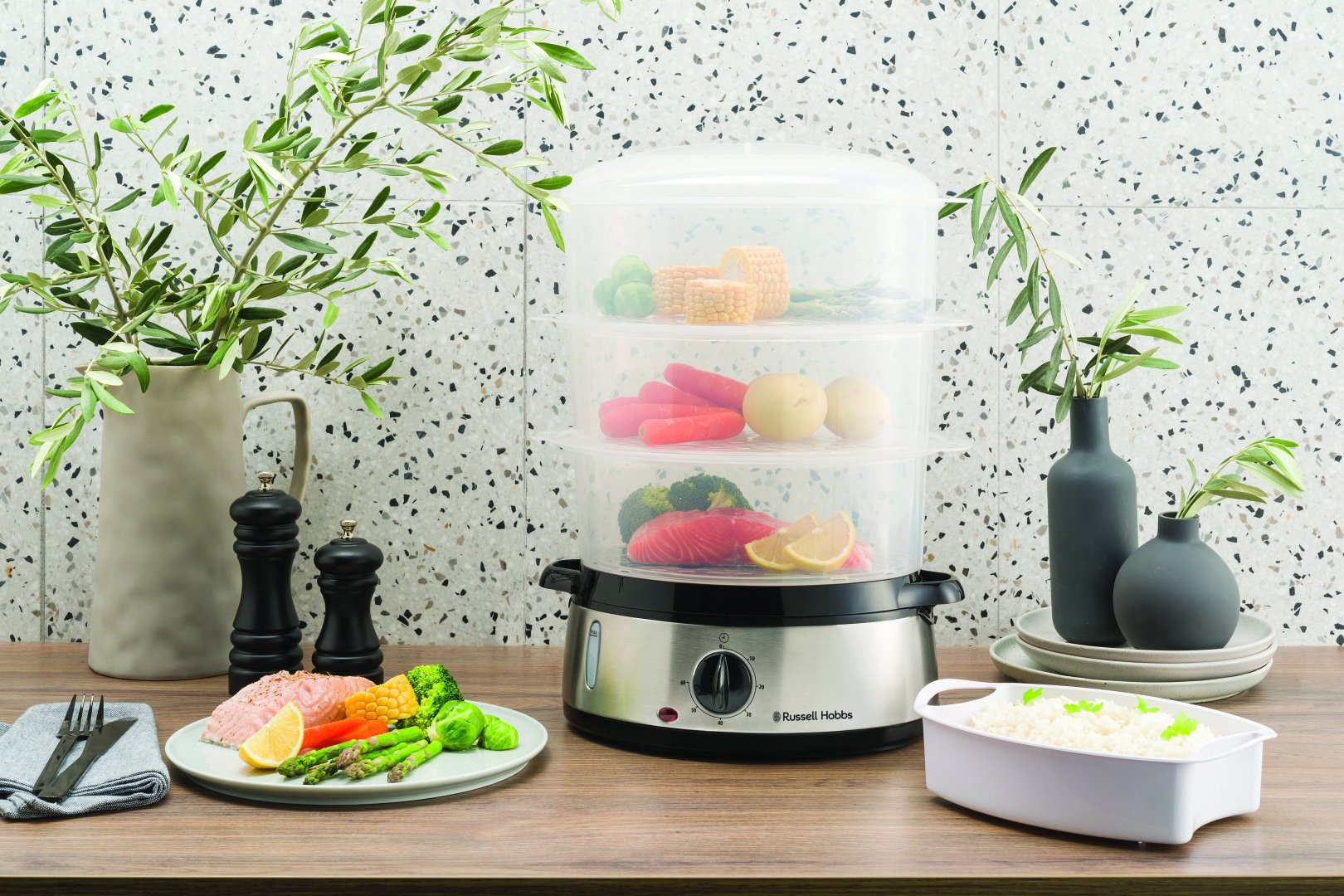Пароварка Russell Hobbs 19270-56 9 л. черный, стальной - ForteMarket Пароварка Russell Hobbs 19270-56 9 л. черный, стальной купить,0
