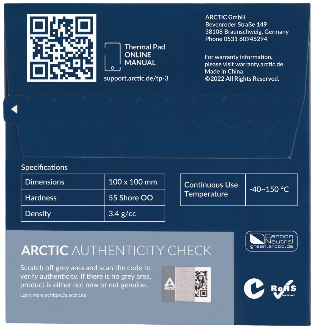 Термопрокладка Arctic TP-3 100x100x1 мм купить,NaN