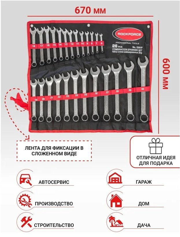 ROCKFORCE набор ключей комбинированный 6-32 мм RF-5261P, 26 шт купить,33930