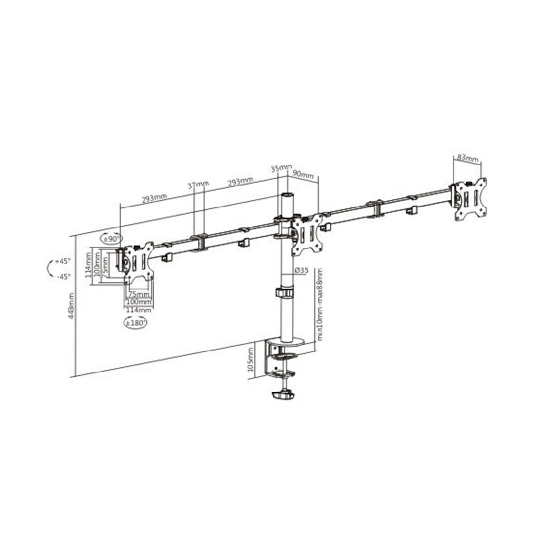 Кронштейн Brateck LDT12-C034N 13"-27" черный купить,NaN