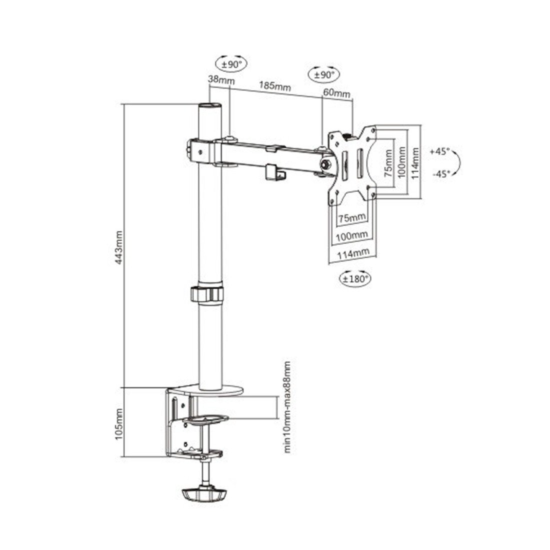 Кронштейн  Brateck LDT12-C011 13"-32" черный купить,NaN