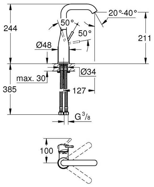 Смеситель для раковины (умывальника) Grohe 24177KF1, однозахватный купить,NaN