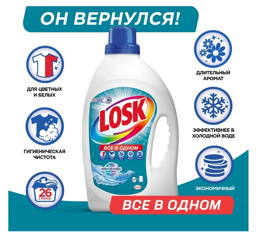Средство для стирки Losk интенсивная свежесть 1.69л купить,NaN