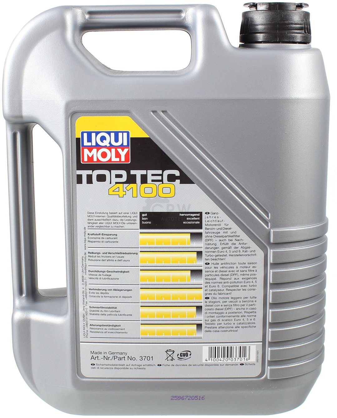 Моторное масло Синтетическое LIQUI MOLY TOP TEC 4100 5W-40 5 л купить,53100