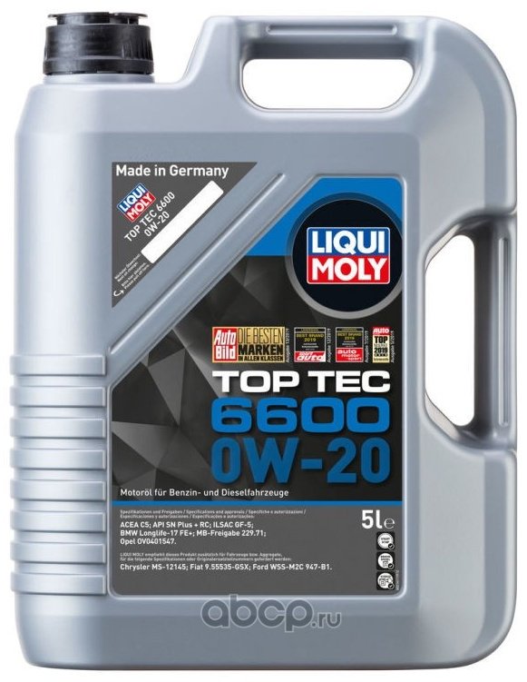 Моторное масло Синтетическое LIQUI MOLY TOP TEC 6600 0W-20 5 л