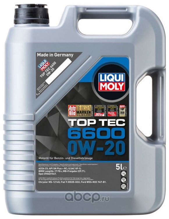 Моторное масло Синтетическое LIQUI MOLY TOP TEC 6600 0W-20 5 л купить,67600