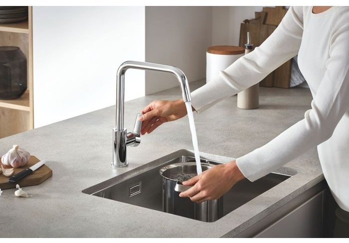 Смеситель для кухни (мойки) Grohe Eurosmart, U-образный высокий излив, матовый черный (305672430), однозахватный купить,0