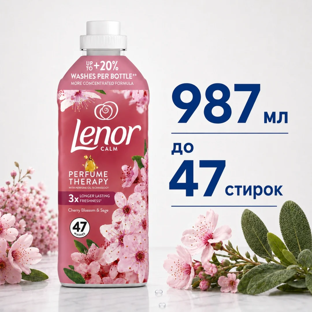 Кондиционер для белья Lenor цветение вишни и шалфей 987 мл купить,NaN