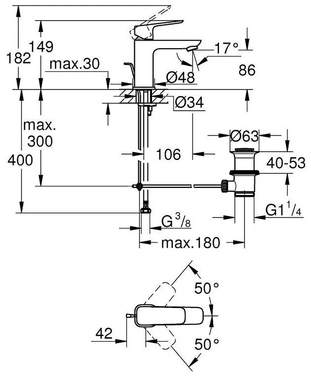Смеситель Grohe Cubeo 1016940000, латунь, цвет хром купить,74300