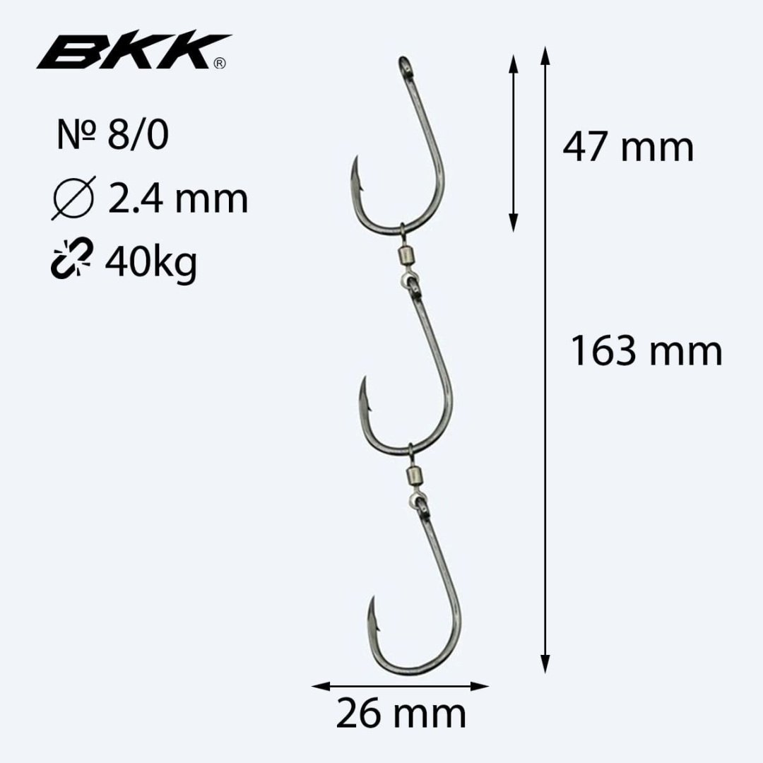 Оснастка BKK Ganged Hooks HD Pre-Made (готовая оснастка) №8/0, 3шт 12 см купить,NaN