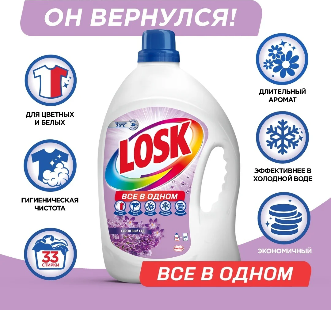 Средство для стирки Losk сиреневый сад 2.145л купить,NaN