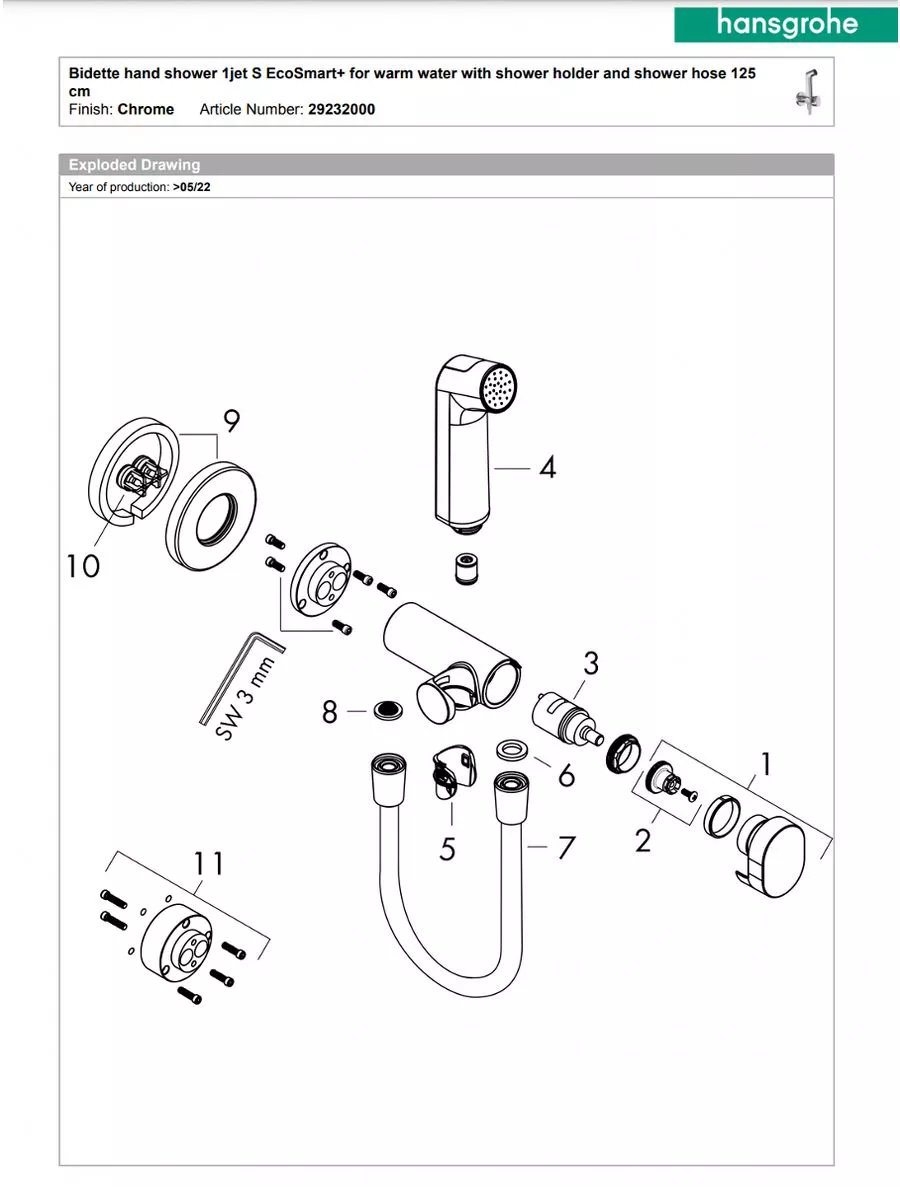 Hansgrohe лейка для гигиенического душа 29232670, латунь купить,NaN