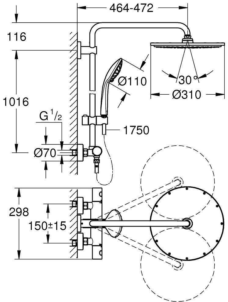 Grohe душевая стойка Euphoria XXL 310 26075DC0 суперсталь купить,NaN