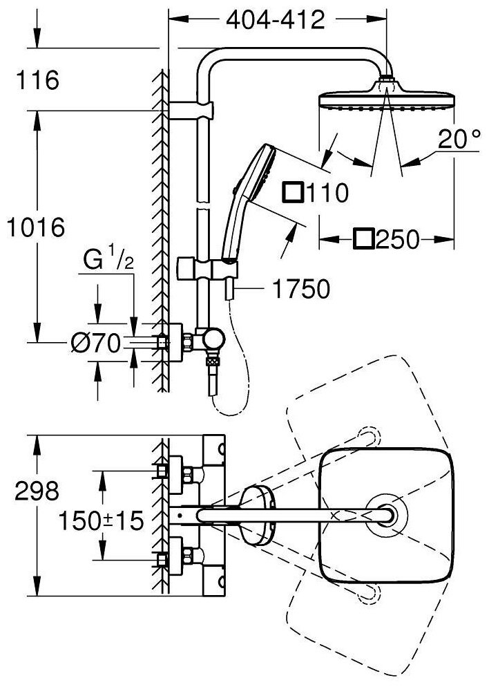 Grohe душевая стойка Tempesta System 250 Cube 26689001 купить,NaN