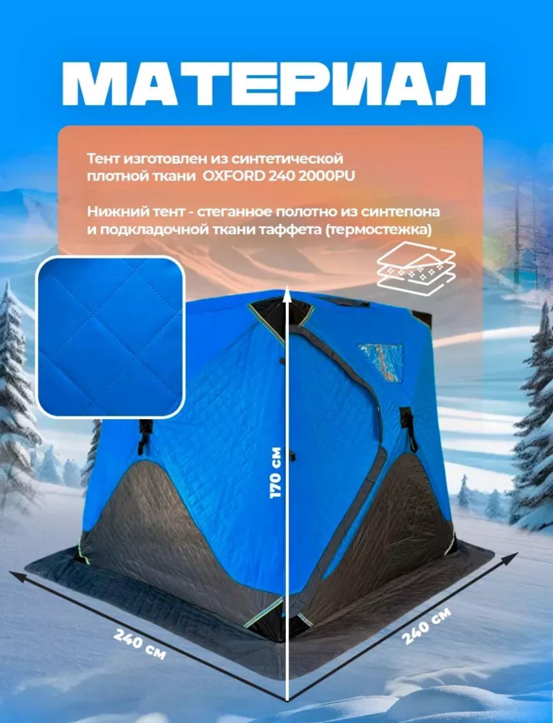 Палатка куб для рыбалки 3-местная синий - ForteMarket Палатка куб для рыбалки 3-местная синий купить,0