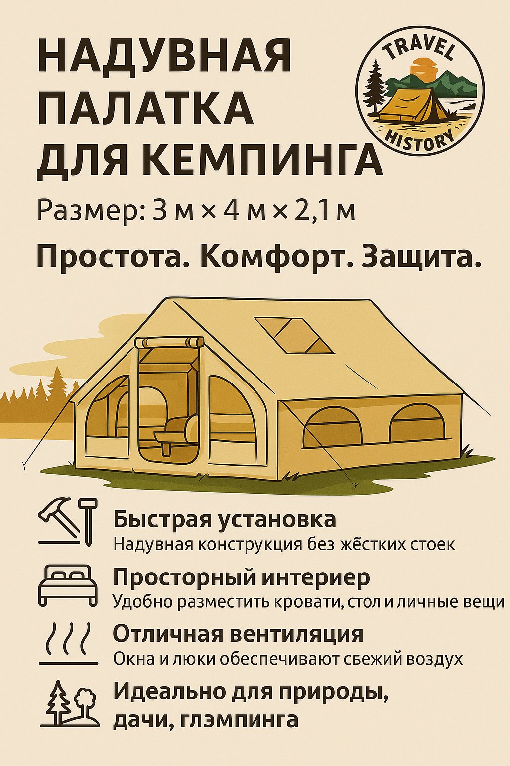 Палатка TRAVELTOP кемпинговая 8-местная бежевый купить,0