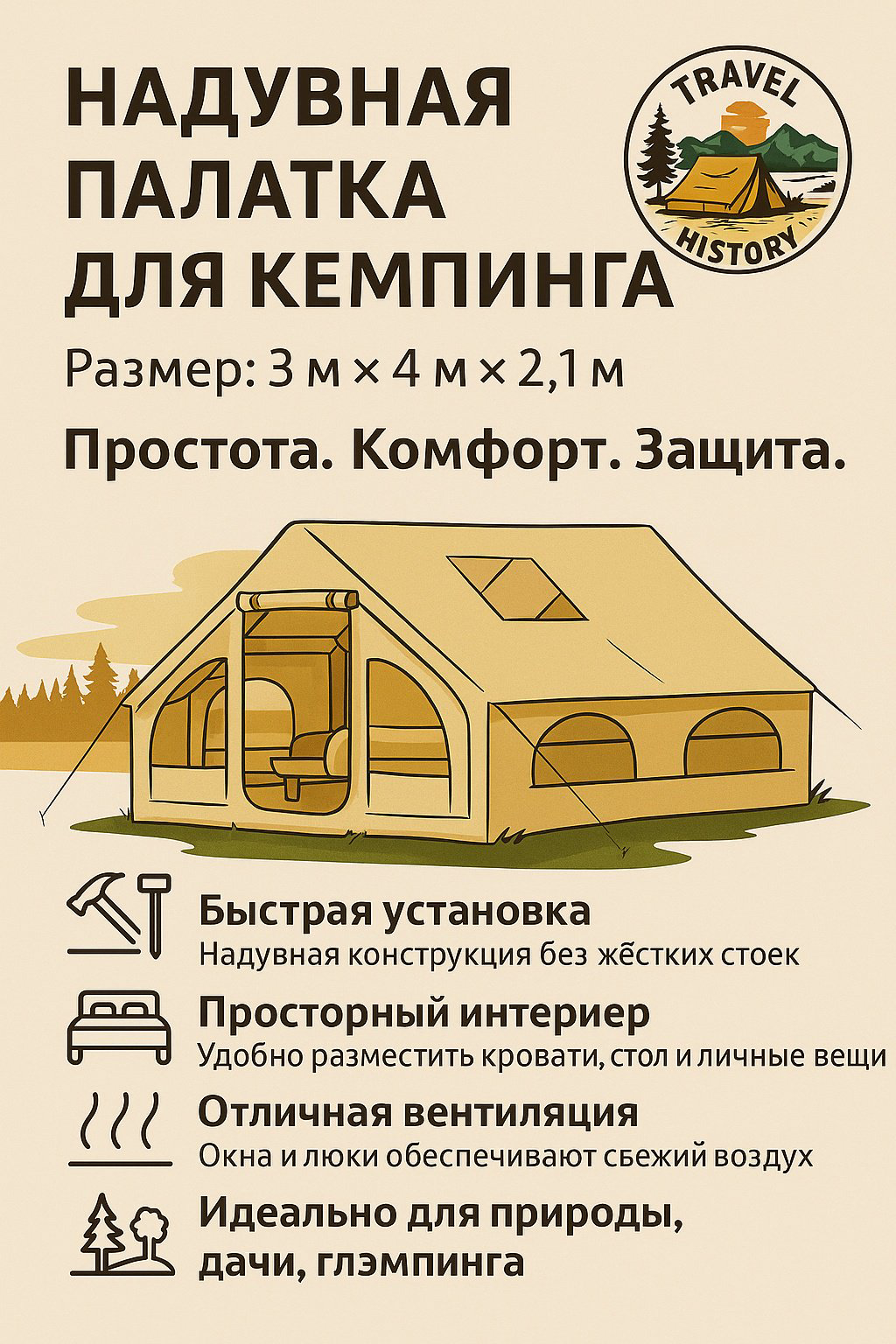 Палатка TRAVELTOP кемпинговая 8-местная бежевый купить,145430