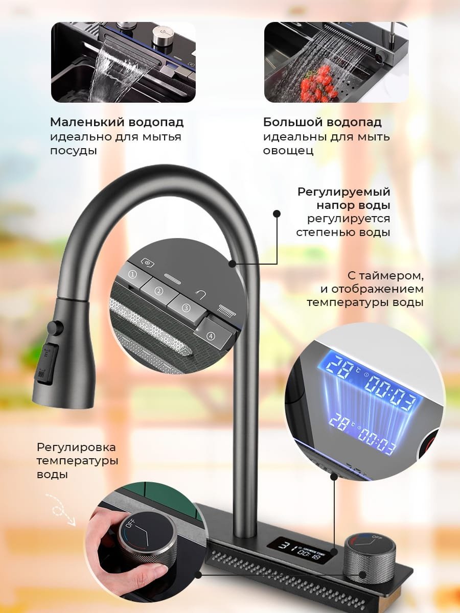 Кухонная мойка 670692 графит врезная 75х45х22 см, нержавеющая сталь - ForteMarket Кухонная мойка 670692 графит врезная 75х45х22 см, нержавеющая сталь купить,0