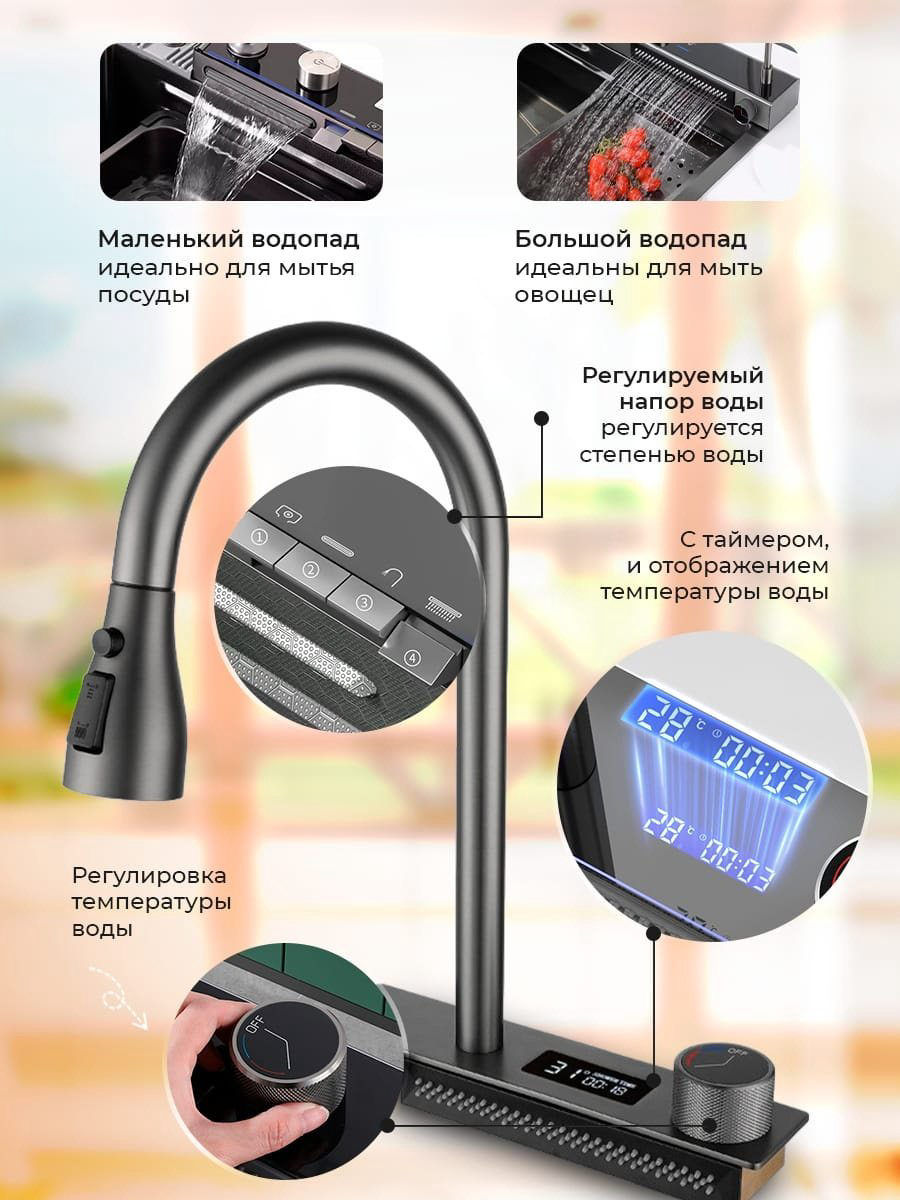 Кухонная мойка 670692 графит врезная 75х45х22 см, нержавеющая сталь купить,NaN
