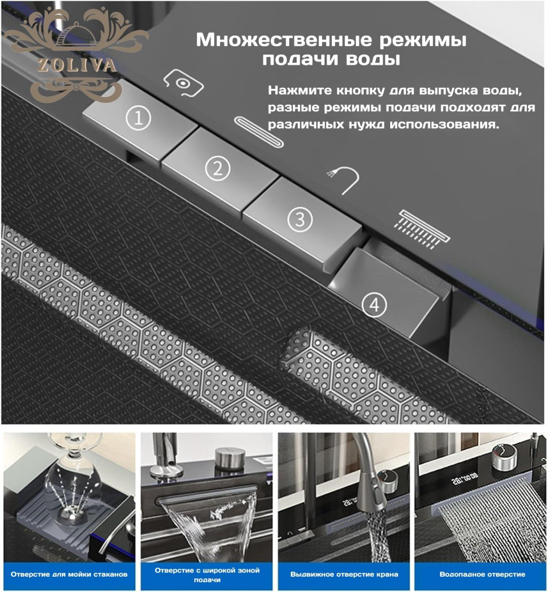 Кухонная мойка ZOLIVA-20241024-SC-7546-B интегрированная 75х46х22 см, нержавеющая сталь купить,NaN