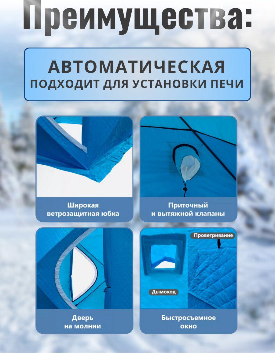 Палатка куб для рыбалки 3-местная синий купить,NaN