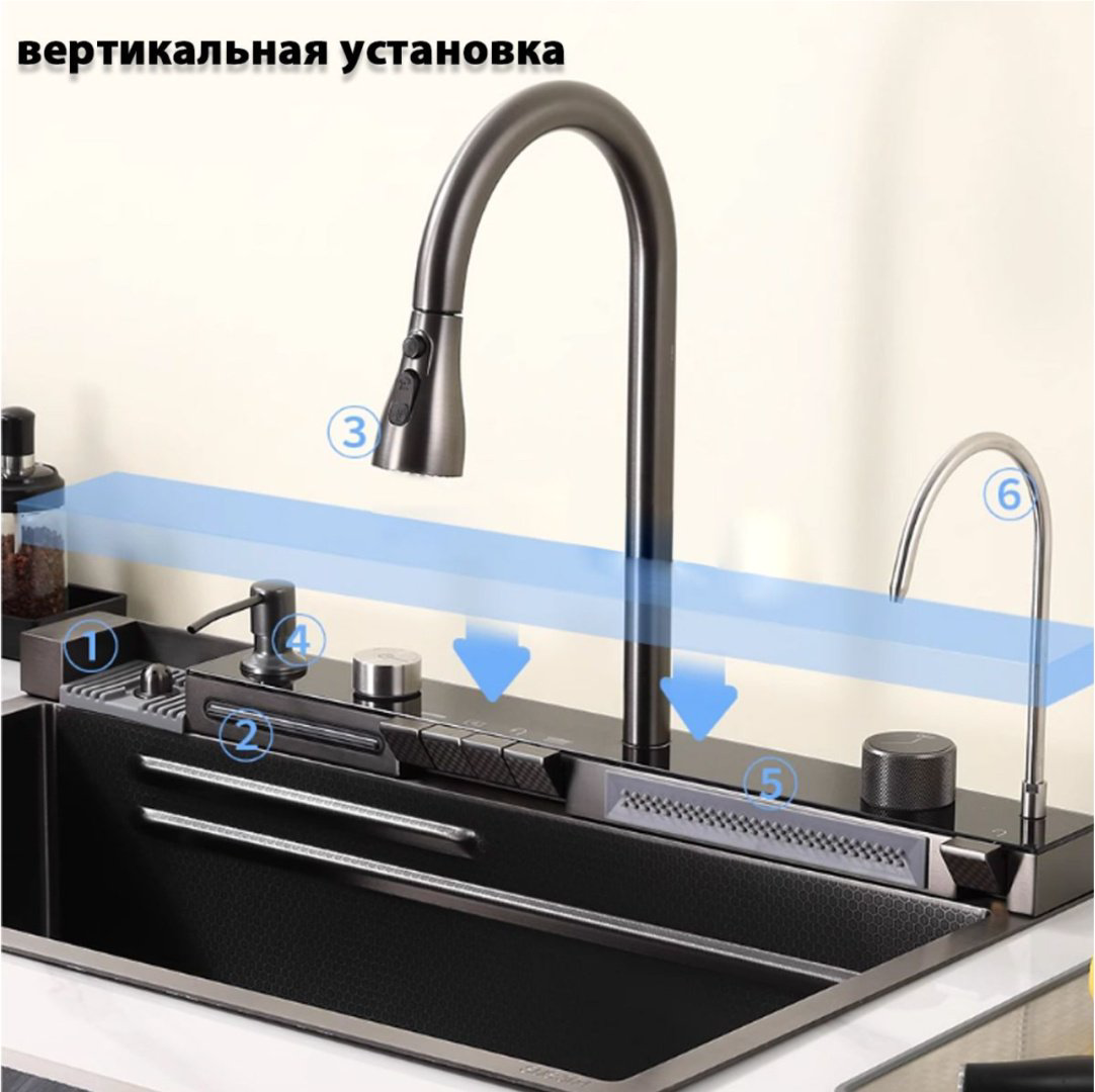 Кухонная мойка DELUXE 7545 Графит врезная 75х45х20 см, нержавеющая сталь купить,NaN