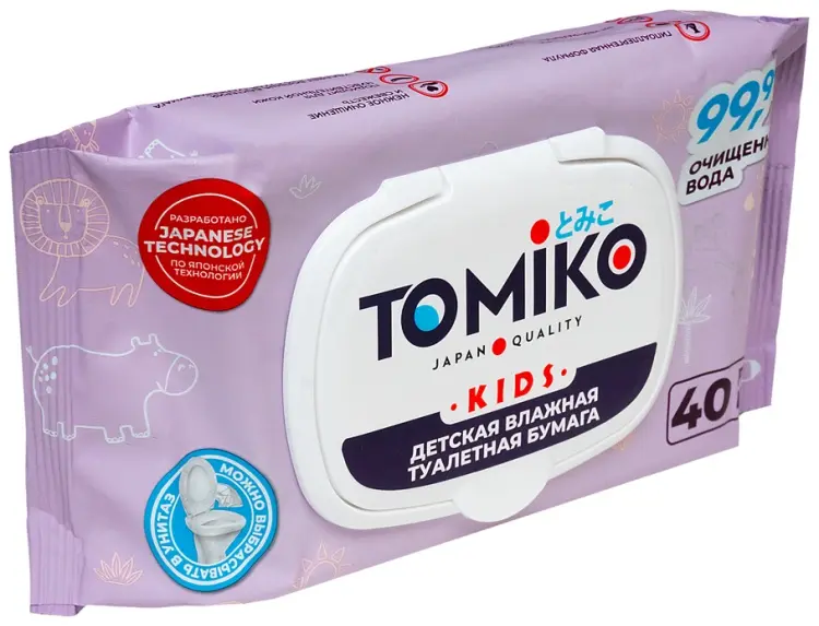 Tomiko влажная туалетная бумага 1-слойный 40 шт, хлопок