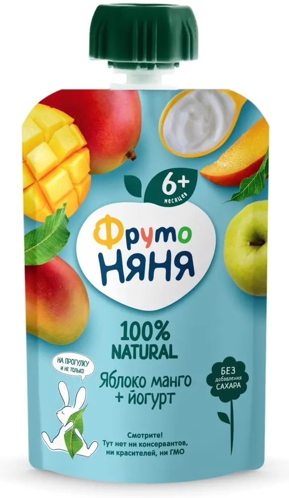 Детское пюре ФрутоНяня манго, яблоко, йогурт 90 г, с 6 месяцев купить,NaN