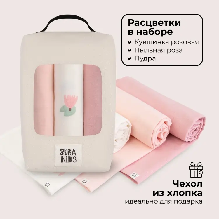 Пеленка текстильная BUBA KIDS кувшинка, 3 шт, 115x95 см купить,NaN