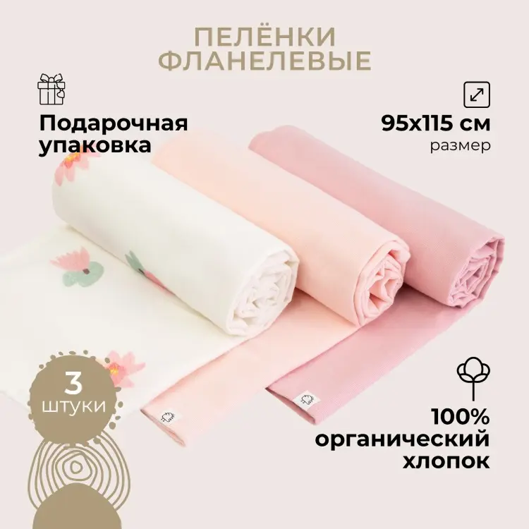 Пеленка текстильная BUBA KIDS кувшинка, 3 шт, 115x95 см купить,NaN
