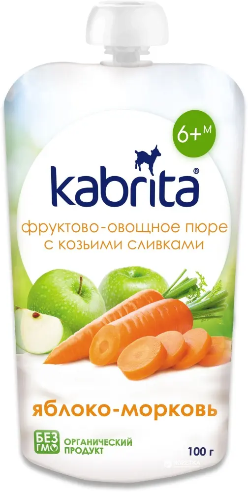 Детское пюре Kabrita яблоко,морковь 100 г, с 6 месяцев - ForteMarket Детское пюре Kabrita яблоко,морковь 100 г, с 6 месяцев купить,1590