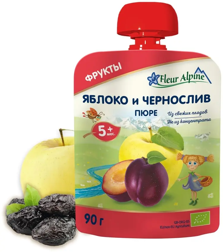 Детское пюре Fleur Alpine яблоко, чернослив 90 г, с 5 месяцев купить,NaN
