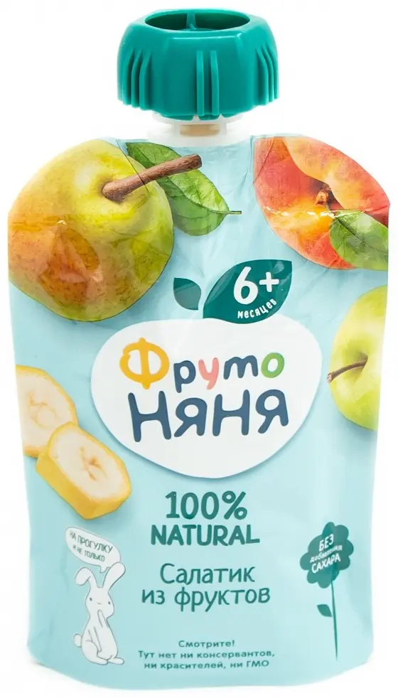 Детское пюре ФрутоНяня персик, яблоко, груша, банан 90 г, с 6 месяцев