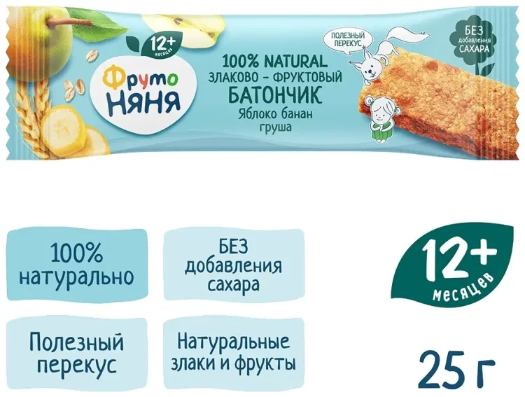 ФрутоНяня батончик Яблоко, банан, груша