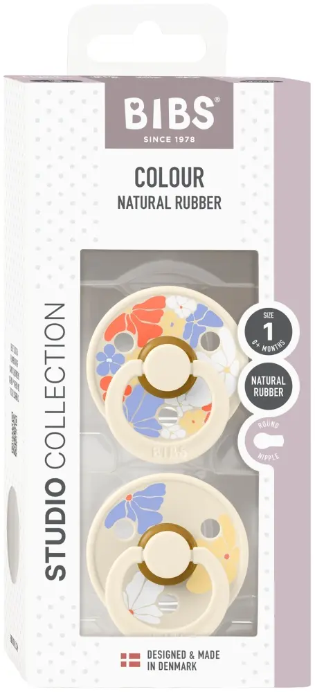 Набор пустышек BIBS Studio Colour Morning Bloom - Ivory Mix 0+, 2 шт, голубой